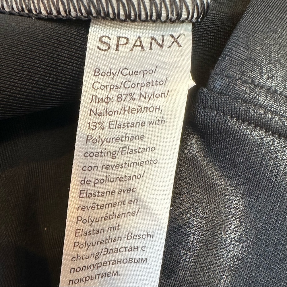 SPANX Black Faux-Leather Leggings with White Side Stripe - Picture 11 of 11